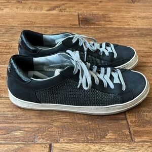 P448 John Sneakers Black Glitter Metallic Low Top Shoes Size 40 / US 9 - 9.5